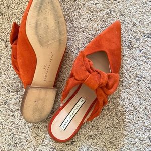 Orange Red Suede Mules